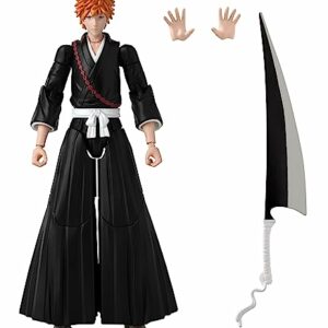 Figura de acción de Kurosaki Ichigo con traje negro, espada y manos intercambiables.