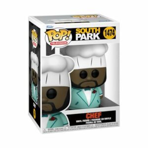 Figura de vinilo Funko Pop! del Chef de South Park con traje y sombrero de chef blanco.