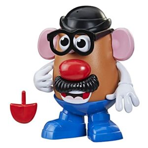 Figura de Mr. Potato Head con sombrero y gafas negras, zapatos azules y bigote.