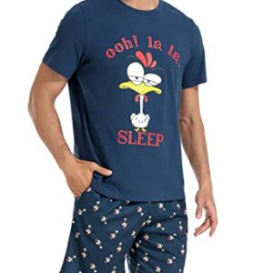 Pijama corto azul oscuro de hombre con diseño de gallo.