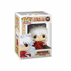 Figura Funko Pop! del personaje Inuyasha con cabello blanco y traje rojo en una caja de colección.