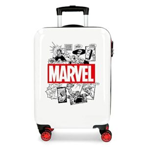 Maleta de cabina blanca de Marvel con diseño de cómic de Los Vengadores.