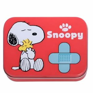 Caja metálica de tiritas para niños con diseño de Snoopy.