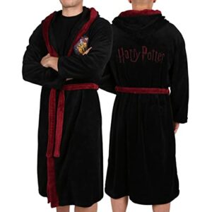 Bata de baño negra con capucha y detalles bordados de Harry Potter Gryffindor para hombre.