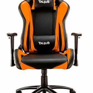 Silla gaming ergonómica naranja y negra con diseño deportivo y cojines de soporte lumbar y cervical.