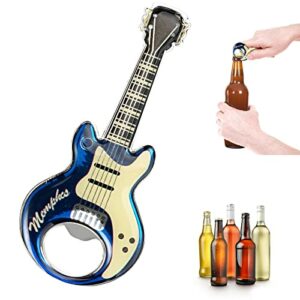 Abrebotellas en forma de guitarra eléctrica, ideal para fiestas y bares.