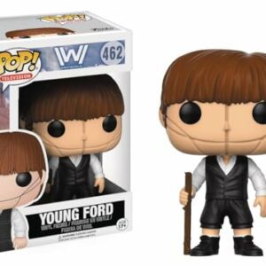 Figura coleccionable Funko Pop de Young Ford de Westworld con atuendo negro y un bastón.