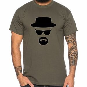 Camiseta caqui con ilustración icónica de Heisenberg en negro, para hombre, marca Tee Kiki.