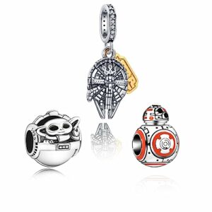 Abalorios colgantes temáticos de Star Wars para pulseras y collares de plata.