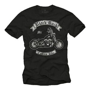 Camiseta negra de Makaya con diseño de moto y texto "Black Rock".