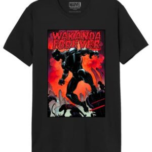 Camiseta negra de Marvel con diseño de Black Panther y texto "Wakanda Forever", talla XL para hombre.