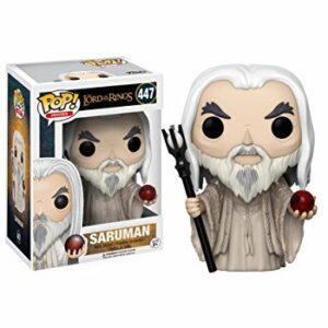 Figura de vinilo Funko POP de Saruman del Señor de los Anillos, sosteniendo un bastón y una esfera roja.