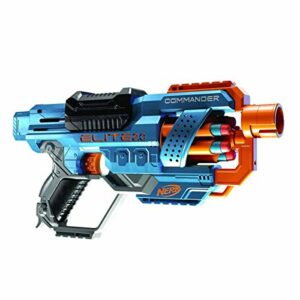 Lanzador Nerf Elite 2.0 azul y naranja con tambor giratorio y 12 dardos incluidos.