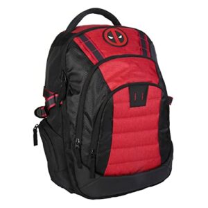 Mochila multicolor de Deadpool con compartimento para ordenador, diseño rojo y negro.