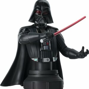 Busto miniatura de Darth Vader de Star Wars Rebels sosteniendo un sable de luz rojo.