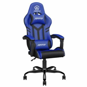 Silla gaming azul con diseño ergonómico y detalles en negro de la marca JOYFLY.