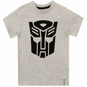 Camiseta gris de manga corta para niños con el logo de los Autobots en negro.