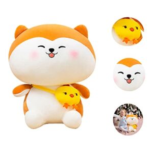 Peluche adorable de Shiba Inu sonriente con mini peluche de pollito.