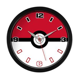 Reloj de pared Pokémon con diseño de Pokéball en negro, rojo y blanco.