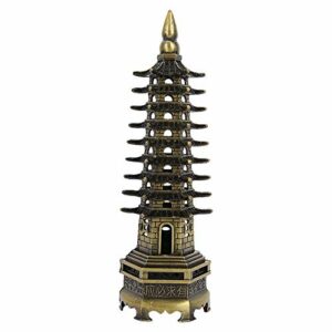 Figura de pagoda de metal estilo chino, adornos de escritorio.