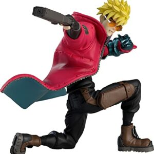 Figura de acción de Vash The Stampede lanzando un disparo, con chaqueta roja y gafas de sol.