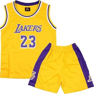 Conjunto de baloncesto infantil amarillo y morado de DaceStar con el número 23.