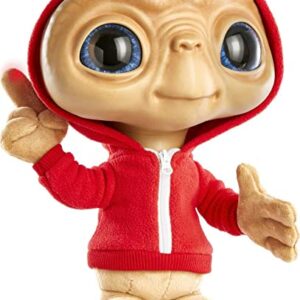 Muñeco de peluche de E.T. con sudadera roja y dedo iluminado.