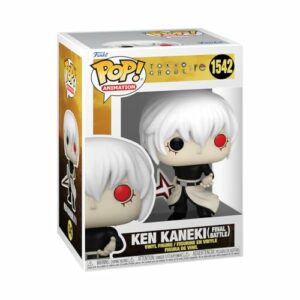 Figura Funko Pop! de Ken Kaneki en su batalla final, con cabello blanco y ojos rojos.