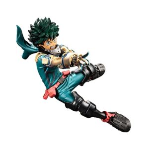 Figura de acción de Izuku Midoriya en pose dinámica con traje de héroe.