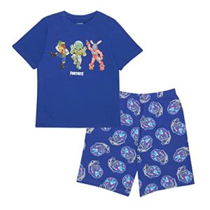 Conjunto de pijama azul marino para niños de Fortnite con camiseta y bermudas estampadas.