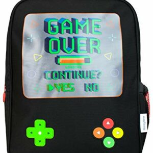 Mochila negra Harry Bear con diseño de pantalla de videojuego "Game Over".