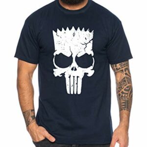 Camiseta azul oscuro con ilustración de calavera inspirada en Bart Simpson.