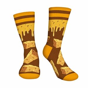 Calcetines de hombre con divertido diseño de queso en tonos amarillos y marrones.