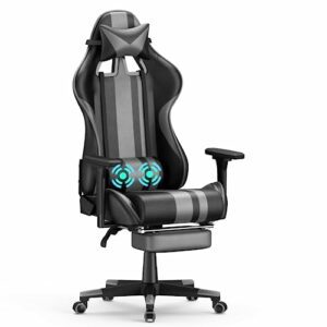 Silla gaming ergonómica gris de Soontrans con masajeador integrado.