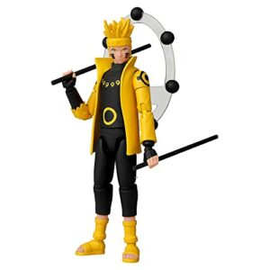 Figura de acción articulada de Naruto Uzumaki en traje amarillo con accesorios de combate.