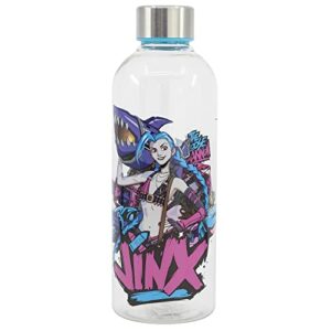 Botella de agua de plástico transparente de 850 ml con diseño de Jinx de League of Legends.