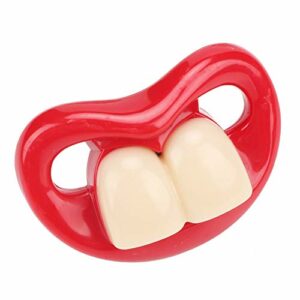 Chupete de silicona roja con diseño de dientes frontales para bebés.