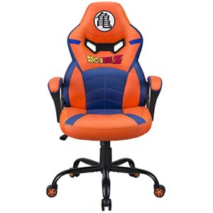 Silla gaming infantil de Dragon Ball, marca Subsonic, en color naranja y azul.