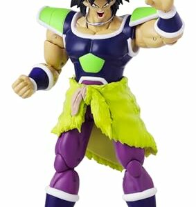 Figura de acción Broly de Dragon Ball con vestimenta verde y púrpura, de BANDAI.