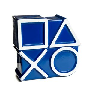 Hucha azul en forma de los iconos de Playstation.