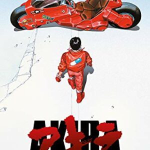 Póster de manga Akira con un diseño vibrante de un motociclista y su moto roja.