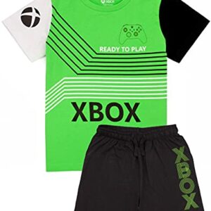 Pijama Xbox para niños de 9-10 años, camiseta verde y shorts negros.