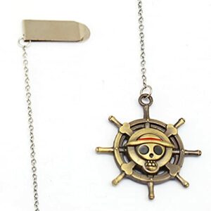 Marcador de metal con diseño de sombrero pirata y timón, cadena incluida.