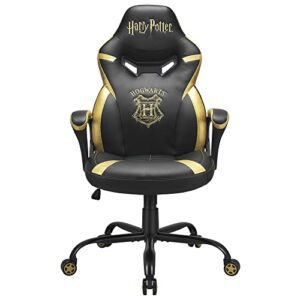 Silla gaming junior negra y dorada de Harry Potter con el escudo de Hogwarts.