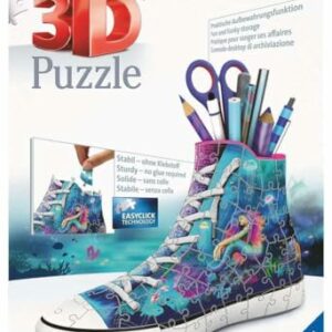 Puzzle 3D de zapatilla decorada con sirenas para lápices, marca Ravensburger.