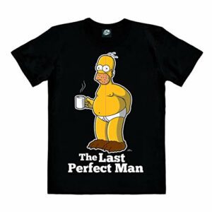 Camiseta negra con imagen de Homero Simpson en ropa interior y la frase "The Last Perfect Man".