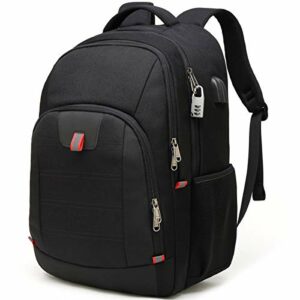 Mochila negra Della Gao con múltiples compartimentos y puerto USB, ideal para viajes y negocios.