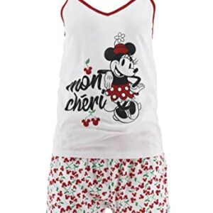 Pijama blanco de Minnie Mouse con top de tirantes y pantalón corto estampado de cerezas.