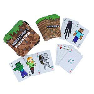 Juego de cartas de Minecraft con personajes icónicos y estuche temático.