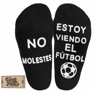 Calcetines negros divertidos con mensajes "NO MOLESTES" y "ESTOY VIENDO EL FÚTBOL", regalo original para hombre.